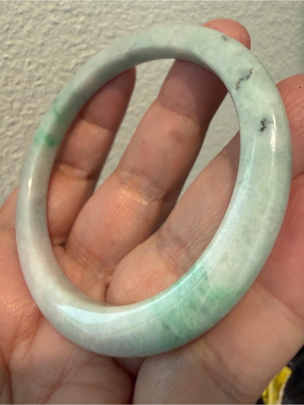 Natural Myanmar Type A "Floating Flower" Jadeite Bangle – Slim Ping An Cut 59mm